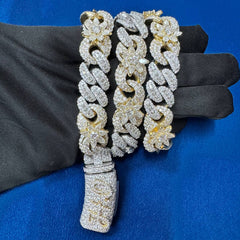 15mm Ice Out Lab Grown Diamond 10K White and yellow Gold Custom Miami Cuban Necklace