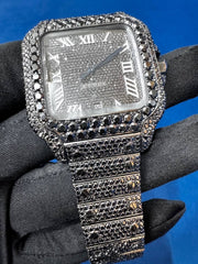 41MM VVS Black Moissanite Diamond Roman dial Hip Hop Watch for Men