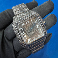 41MM VVS Black Moissanite Diamond Roman dial Hip Hop Watch for Men