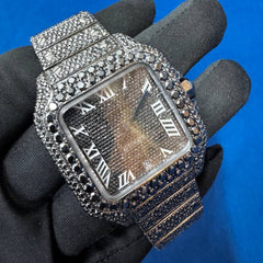 41MM VVS Black Moissanite Diamond Roman dial Hip Hop Watch for Men