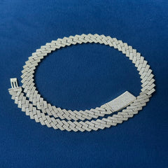 14mm VVS Moissanite Diamond Cuban Necklace, 10K White Gold Cuban Link Chain