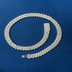 14mm VVS Moissanite Diamond Cuban Necklace, 10K White Gold Cuban Link Chain