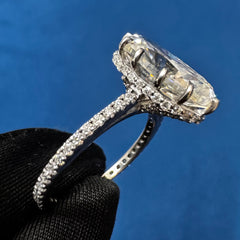 4CT VVS Moval Cut Lab Grown Diamond Hidden halo Engagement Ring