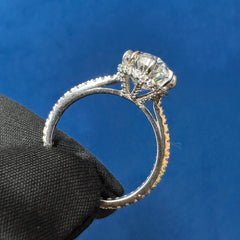 4CT VVS Moval Cut Lab Grown Diamond Hidden halo Engagement Ring