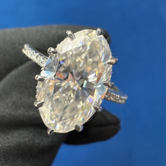 4CT VVS Moval Cut Lab Grown Diamond Hidden halo Engagement Ring