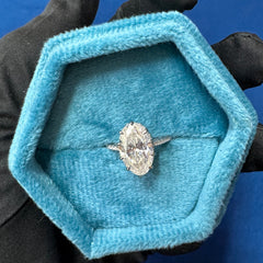 4CT VVS Moval Cut Lab Grown Diamond Hidden halo Engagement Ring