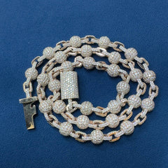 9.5 mm Lab Diamond Clustered Ball Necklace Iced Hip Hop Ball Chain