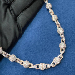 9.5 mm Lab Diamond Clustered Ball Necklace Iced Hip Hop Ball Chain