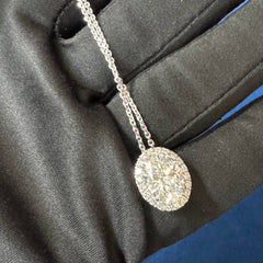Halo Iced crushed Oval Cut Pendant necklace's 18K White Gold Chain