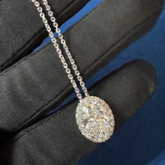 Halo Iced crushed Oval Cut Pendant necklace's 18K White Gold Chain