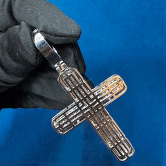Diamond Cross Pendant, 18K White Gold Baguette Diamond Jesus Cross Pendant