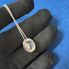 Halo Iced crushed Oval Cut Pendant necklace's 18K White Gold Chain