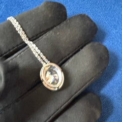 Halo Iced crushed Oval Cut Pendant necklace's 18K White Gold Chain