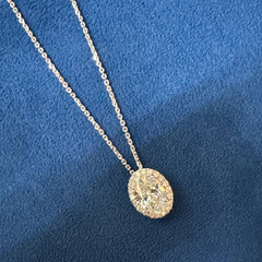 Halo Iced crushed Oval Cut Pendant necklace's 18K White Gold Chain