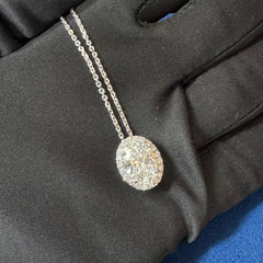 Halo Iced crushed Oval Cut Pendant necklace's 18K White Gold Chain
