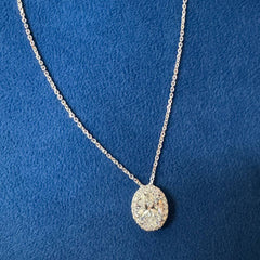 Halo Iced crushed Oval Cut Pendant necklace's 18K White Gold Chain