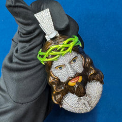 Customize Hip Hop Pendant ,Enamel and Diamond Jesus Face Pendant For Men
