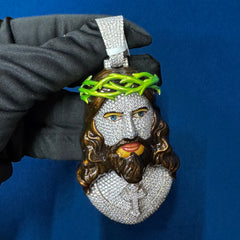 Customize Hip Hop Pendant ,Enamel and Diamond Jesus Face Pendant For Men