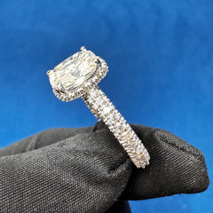Cushion Cut Lab Grown Diamond  Hidden Halo  Ring