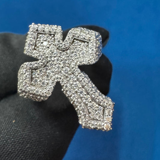 Lab Grown Diamond Cross Ring, 18K White Gold Jesus Cross Ring For Unisex