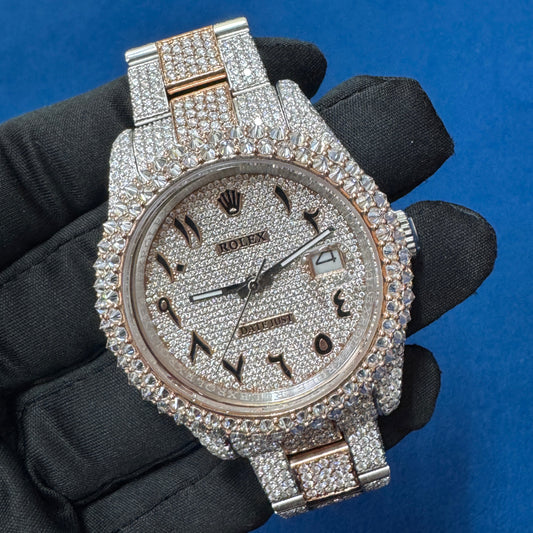 41MM Arabic Dial Rose Two Tone Lab Grown Diamond Watch