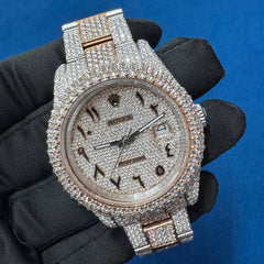 41MM Arabic Dial Rose Two Tone Lab Grown Diamond Watch