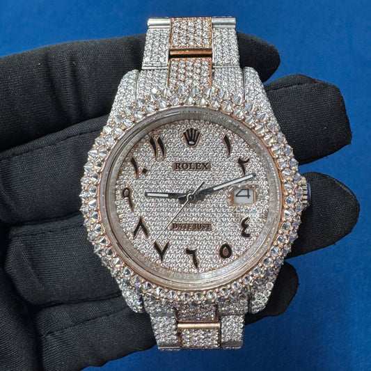41MM Arabic Dial Rose Two Tone Lab Grown Diamond Watch