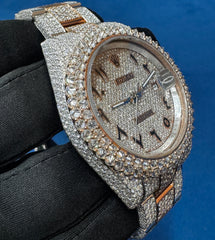 41MM Arabic Dial Rose Two Tone Lab Grown Diamond Watch