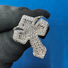 Lab Grown Diamond Cross Ring, 18K White Gold Jesus Cross Ring For Unisex