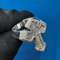 Lab Grown Diamond Cross Ring, 18K White Gold Jesus Cross Ring For Unisex