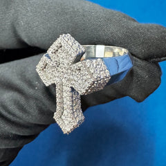 Lab Grown Diamond Cross Ring, 18K White Gold Jesus Cross Ring For Unisex