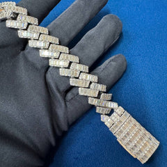 Iced Out 18mm Baguette Moissanite Cuban Link Bracelet , 925 Sterling Silver Hip Hop Bracelet