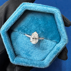 Pear Cut VVS Color Hidden Halo Lab Grown Diamond Engagement Ring