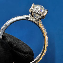 Pear Cut VVS Color Hidden Halo Lab Grown Diamond Engagement Ring