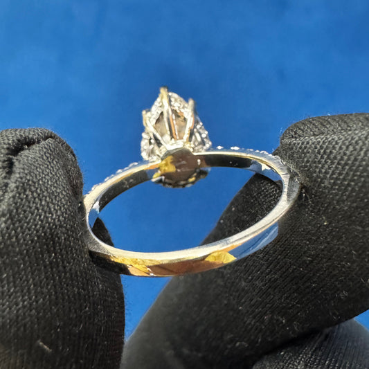 Pear Cut VVS Color Hidden Halo Lab Grown Diamond Engagement Ring