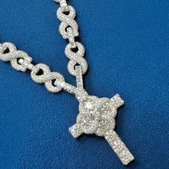 Men's Iced Out Cross Pendant Set ,Gold Baguette Cross Pendant With Necklace