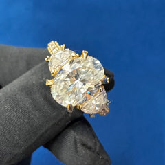 VVS Oval Cut Lab Grown Diamond Three Stone Hidden halo Engagement Ring