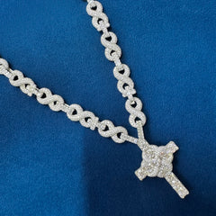 Men's Iced Out Cross Pendant Set ,Gold Baguette Cross Pendant With Necklace