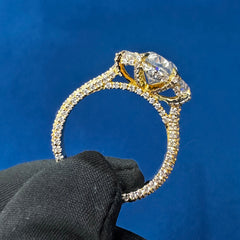 VVS Oval Cut Lab Grown Diamond Three Stone Hidden halo Engagement Ring