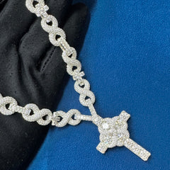 Men's Iced Out Cross Pendant Set ,Gold Baguette Cross Pendant With Necklace