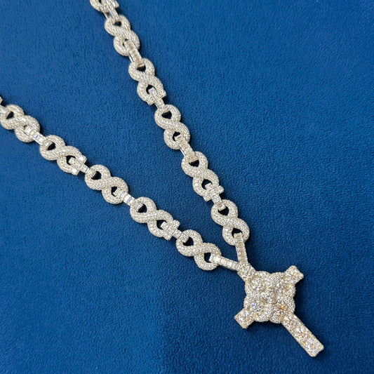 Men's Iced Out Cross Pendant Set ,Gold Baguette Cross Pendant With Necklace
