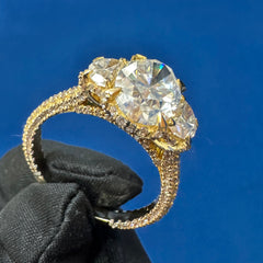 VVS Oval Cut Lab Grown Diamond Three Stone Hidden halo Engagement Ring