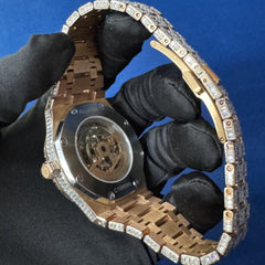 Invisible Baguette Diamond Studded Iced Out Skeleton Automatic Watch For Men