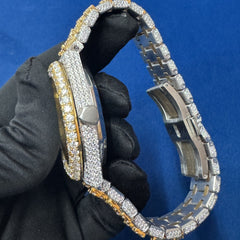 Iced out VVS lab Diamond Arabic Dial Bust Down Two tone Watch