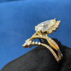 3Ct Pear Cut Moissanite Diamond Engagement Ring , Bridal Ring Set