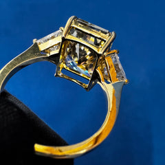 14K Yellow Gold Radiant Cut Canary Yellow Three Stone  Lab Grown Diamond Engagement Ring