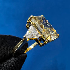 14K Yellow Gold Radiant Cut Canary Yellow Three Stone  Lab Grown Diamond Engagement Ring