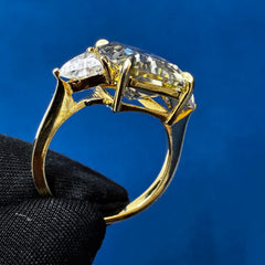 14K Yellow Gold Radiant Cut Canary Yellow Three Stone  Lab Grown Diamond Engagement Ring