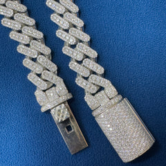 14mm Ice Out Lab Grown Diamond Cuban Necklace, 10K White Gold Cuban Link Chain