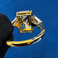 14K Yellow Gold Radiant Cut Canary Yellow Three Stone  Lab Grown Diamond Engagement Ring